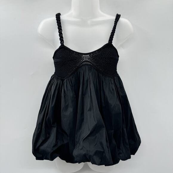 by Anthropologie Knit Swing Tank Top Sz XS Black Bubble Hem Boho Babydoll Flowy - Picture 4 of 12